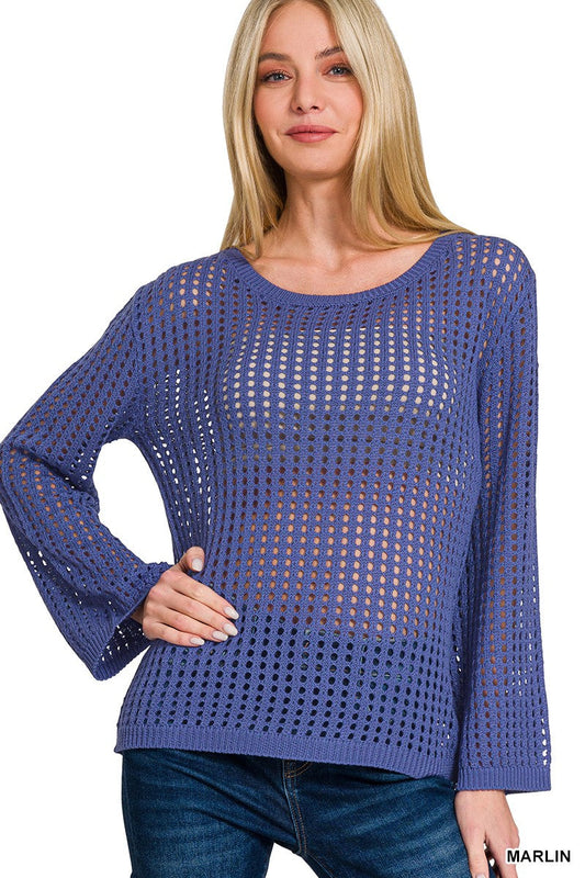 Zenana Hollow Out Long Sleeve Sweater