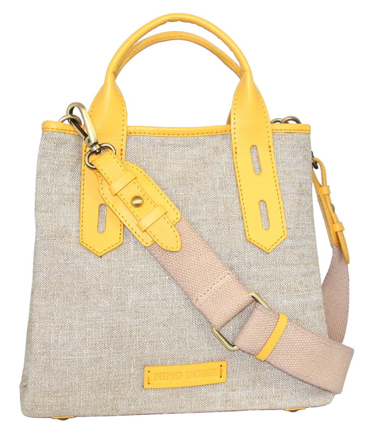 Alisha Linen/Leather Crossbody Bag in Lemon