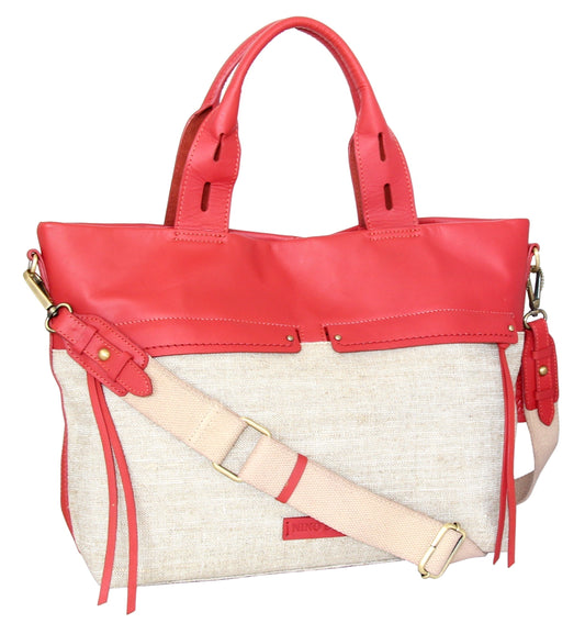 Nino Bossi Emelia Linen/Leather Tote - Coral