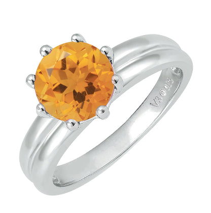 Sterling Silver 1.50 CTTW Round Shape Natural Citrine Solitaire Ring for Women