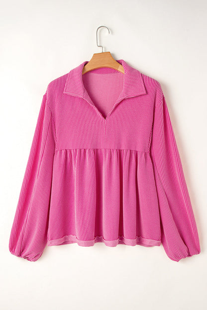 Blake Corded V Neck Bubble Sleeve Blouse - Threaded Pear
