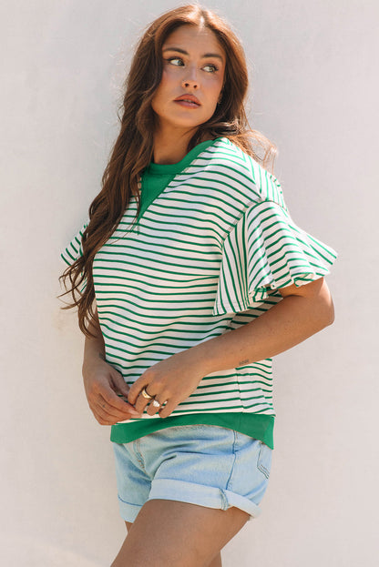 Threaded Pear Sol Ruffle Short Sleeve Top