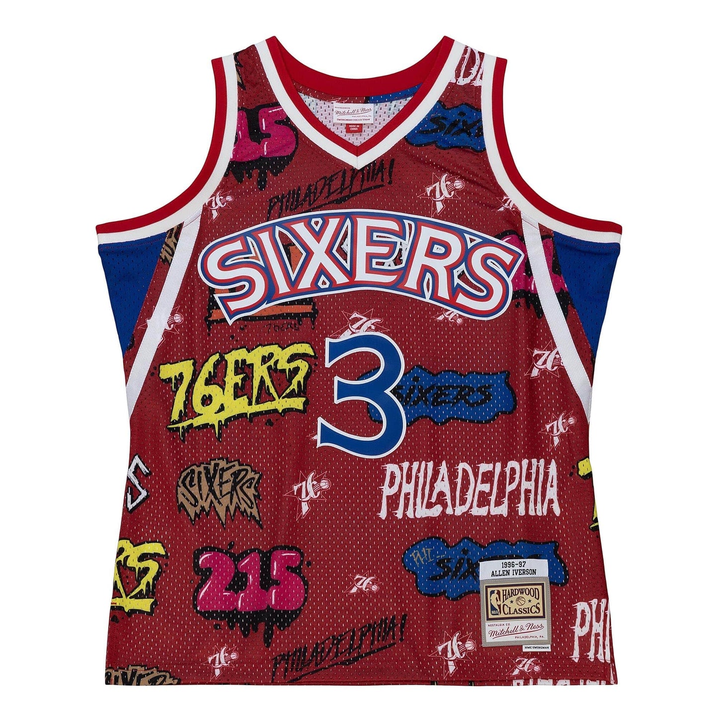 Men's Mitchell & Ness Slap Sticker Swingman Jersey 76Ers 1996 Allen Iverson