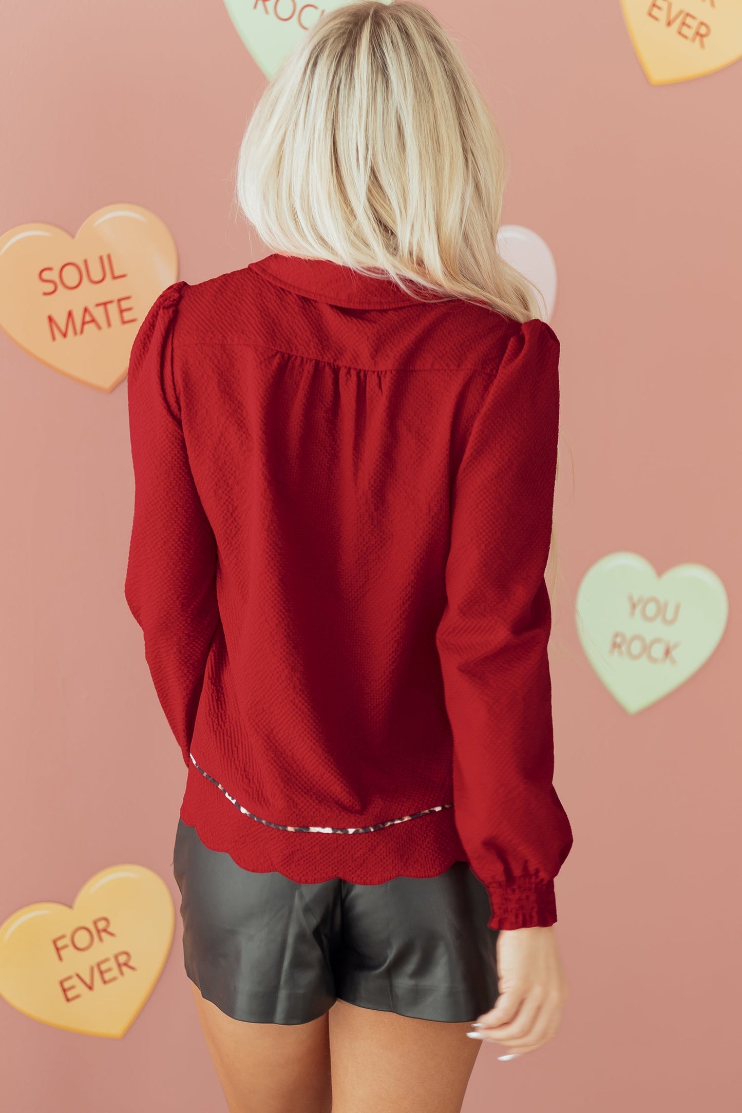 Threaded Pear Alma Contrasted Trim Textured Blouse