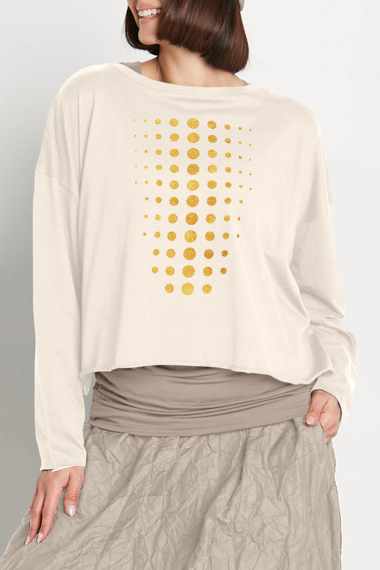 Pima Cotton Metallic Dot Dot Dot Mini Luxury Boxy T-Shirt - Stone/GoldF
