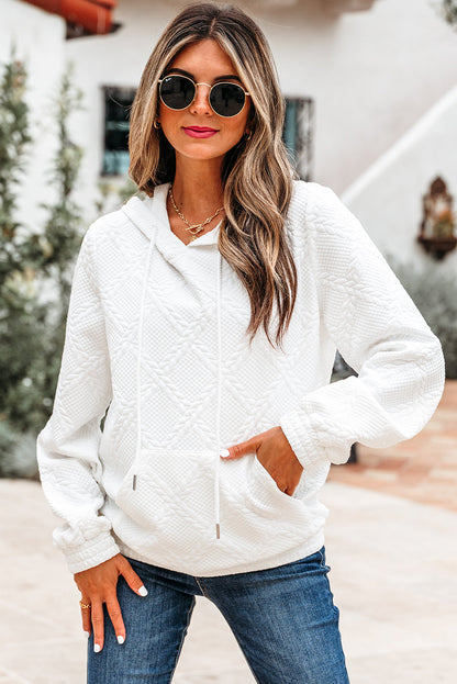 Threaded Pear Magnolia Cable Lattice Texture Kangaroo Pocket Hoodie