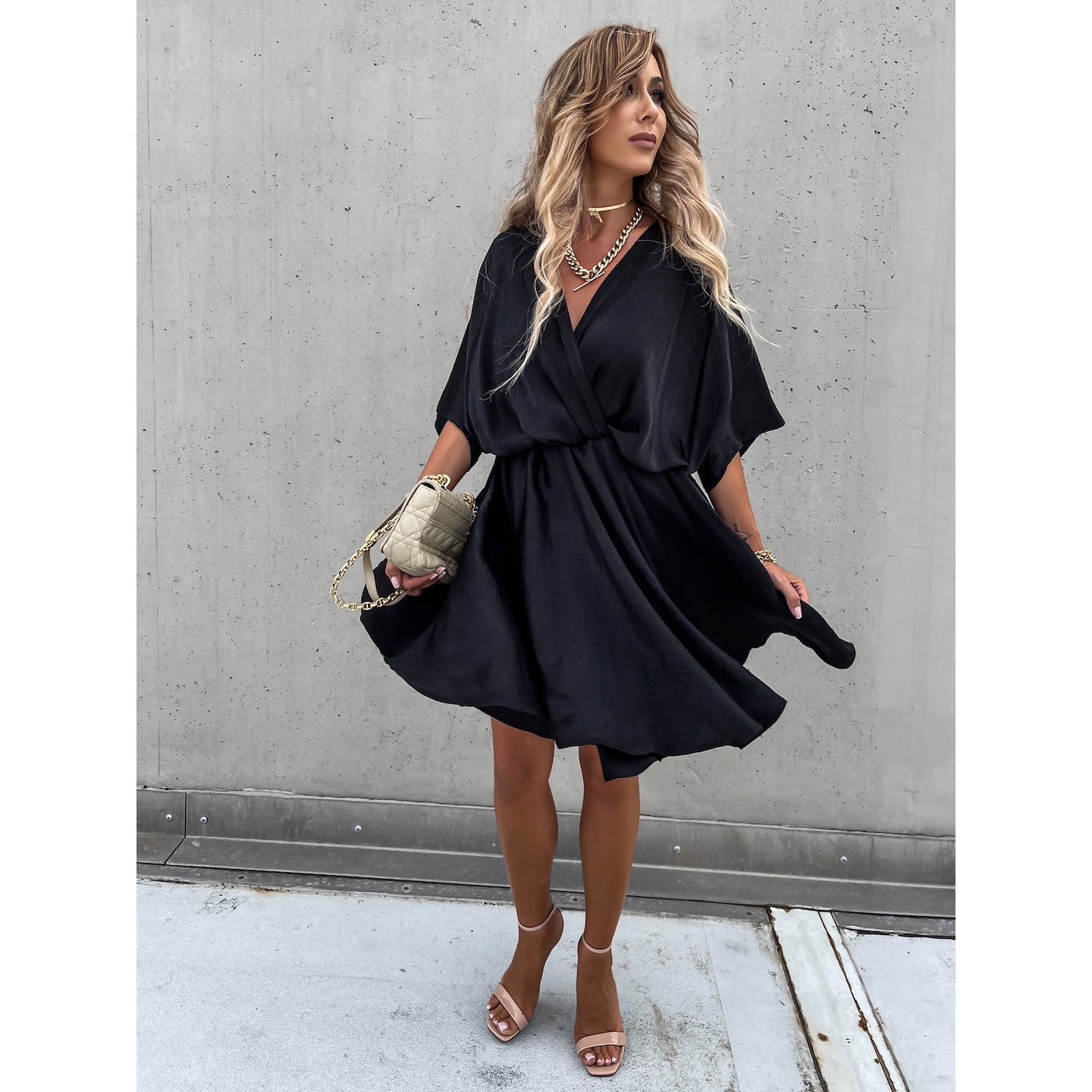 Satin Loose Midi Dress – Relaxed Fit Casual Vacation Dress