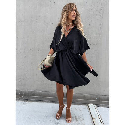 Satin Loose Midi Dress – Relaxed Fit Casual Vacation Dress