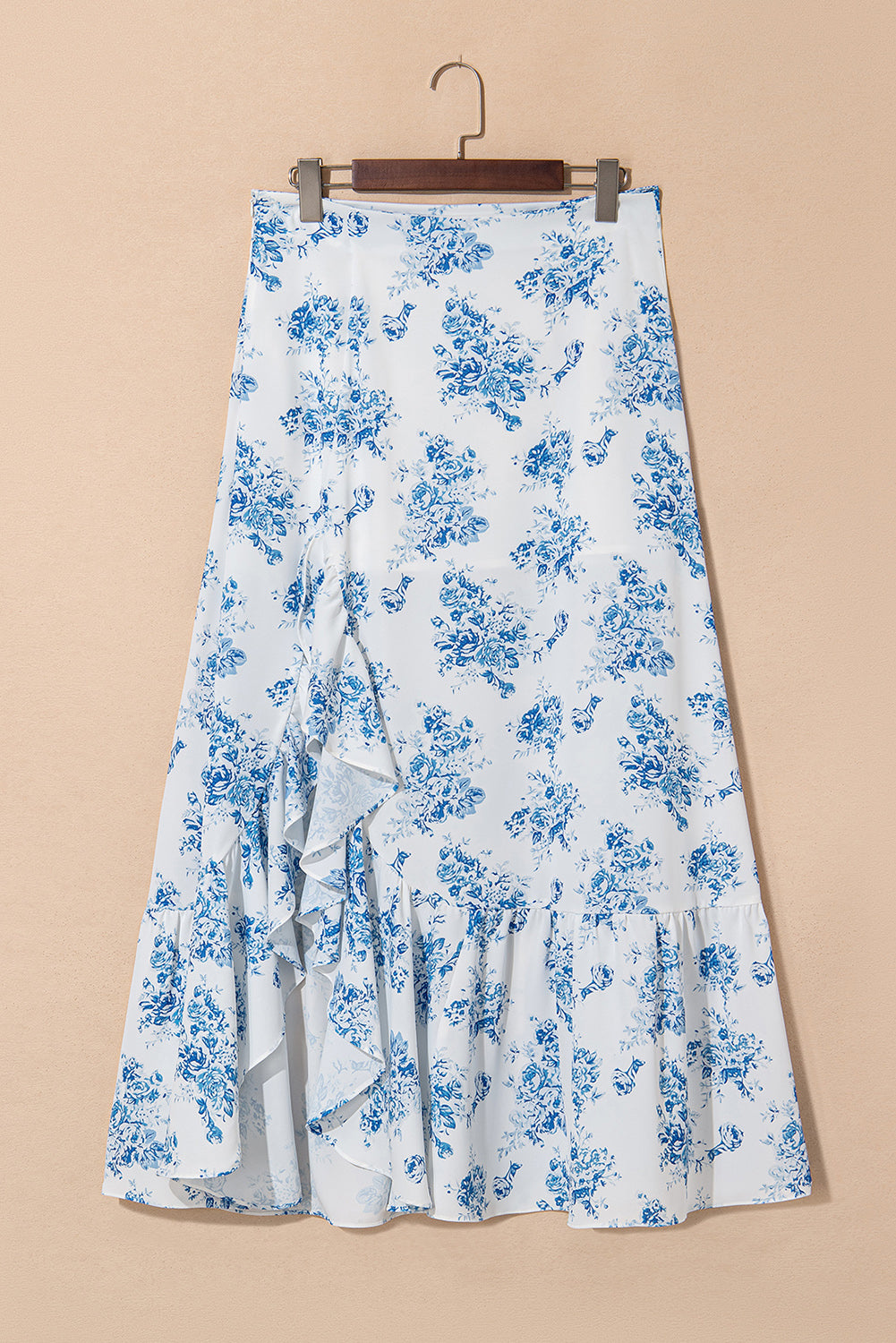 Threaded Pear Salma Boho Floral High Waist Ruffle Split Maxi Skirt