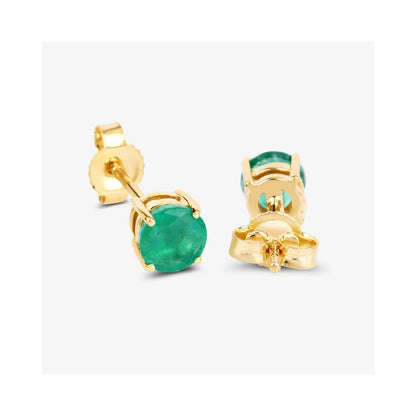 0.72 Ct Round Green Zambian Emerald Prong 10K Stud Earrings