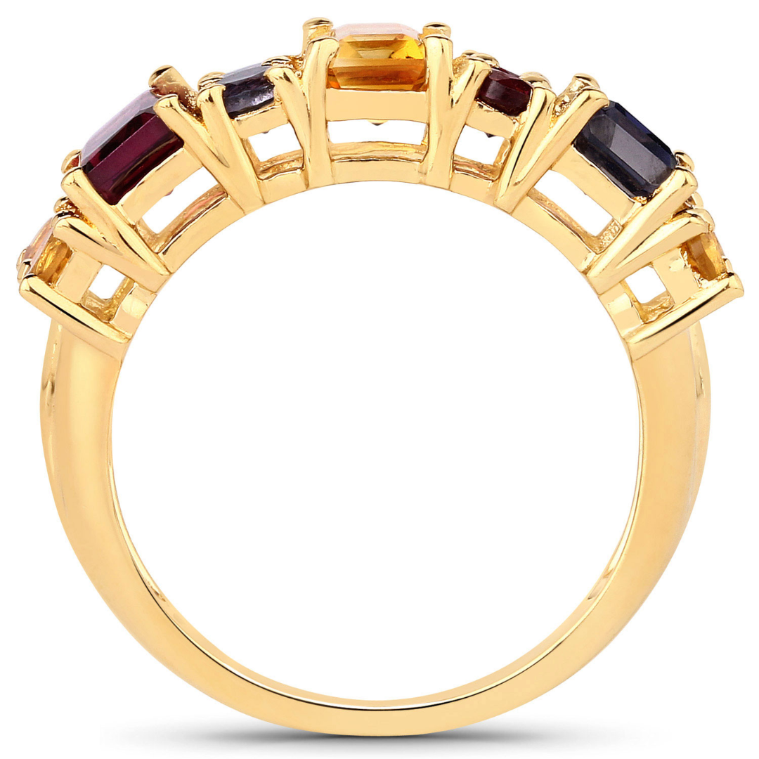 14K Yellow Gold-Plated Multi Stone Sterling Silver Cluster Ring