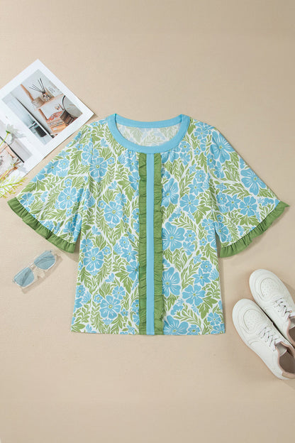 Threaded Pear Waverly Trim Half Sleeve Blouse