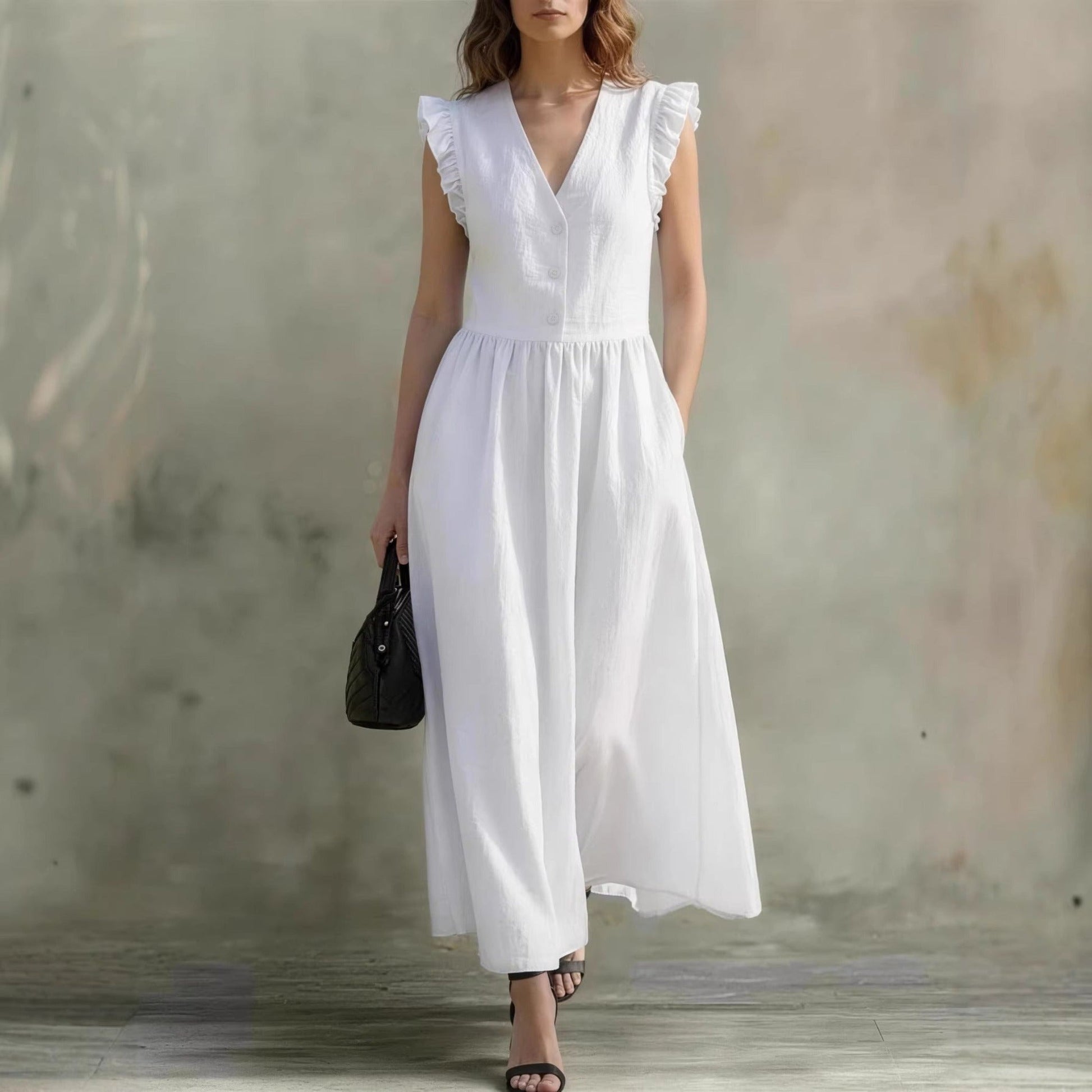 zulily linen dresses Linen Blend Sleeveless Stand-Collar Maxi Dress 5 Colors S3XL Sky Blue / S