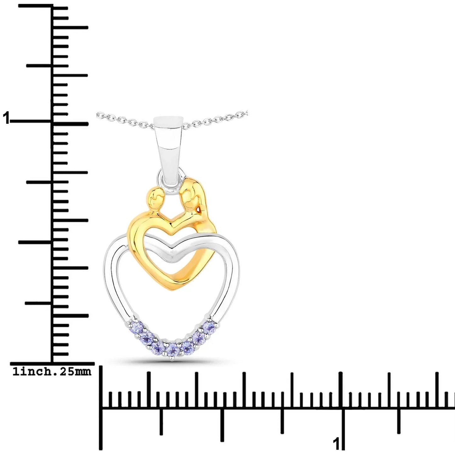 Round Violet Tanzanite Prong Silver Double Heart Pendant Necklace