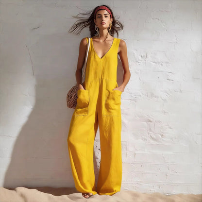 Women's Sleeveless V-Neck Pocketed Wide-Leg Jumpsuit – 5 Colors S–3XL