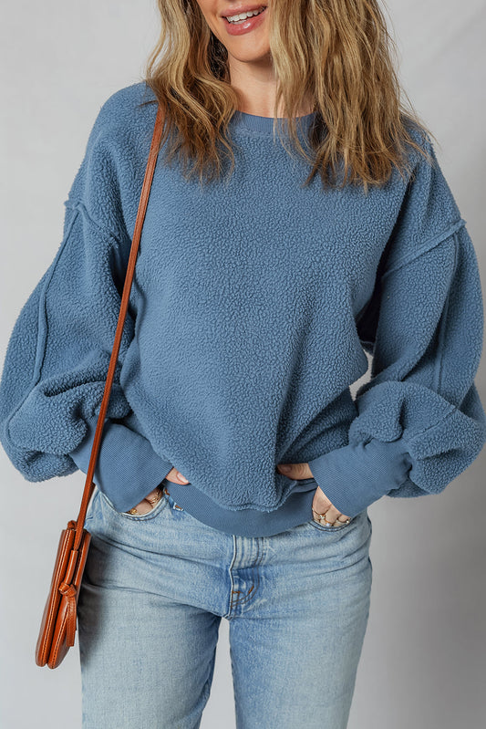 Threaded Pear Kinsley Fleece Exposed Seam Casual Sweatshirt