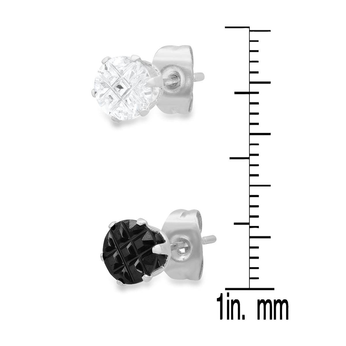 Black & Silver Cross Cut CZ Stud Set