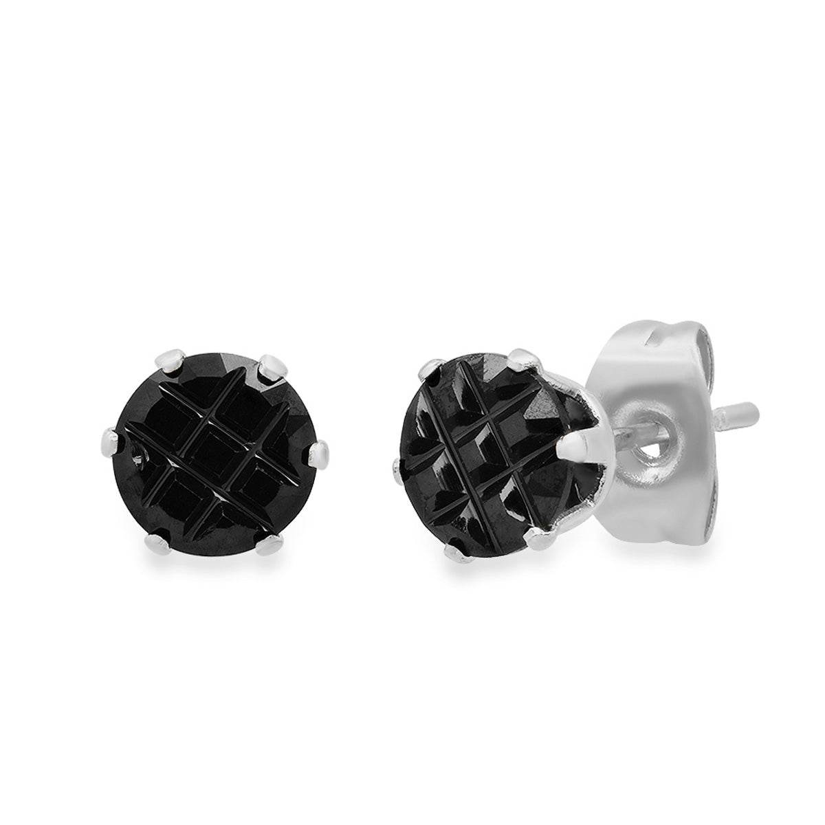 Black & Silver Cross Cut CZ Stud Set