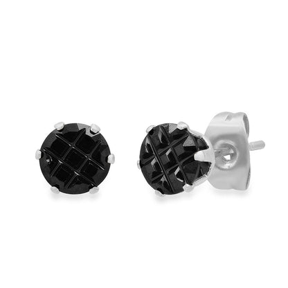 Black & Silver Cross Cut CZ Stud Set