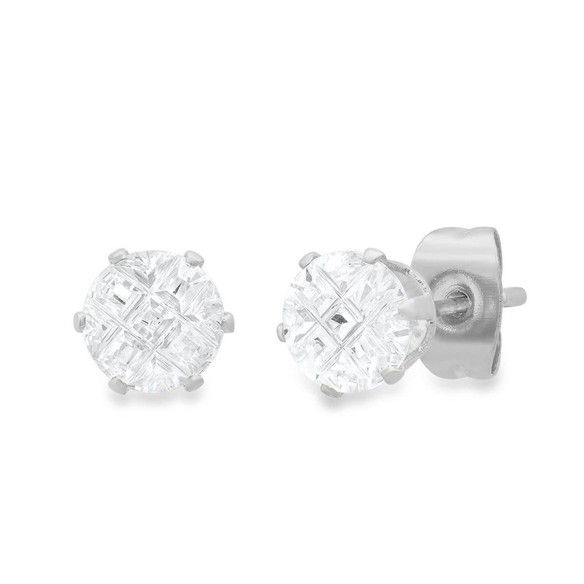 Black & Silver Cross Cut CZ Stud Set