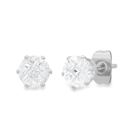 Black & Silver Cross Cut CZ Stud Set