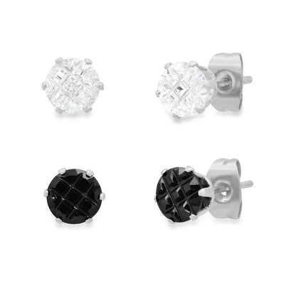 Black & Silver Cross Cut CZ Stud Set