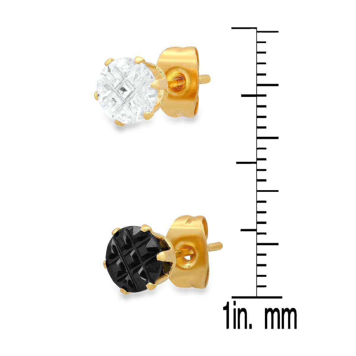 Black & Silver Cross Cut CZ Stud Set