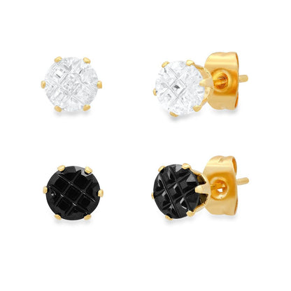 Black & Silver Cross Cut CZ Stud Set