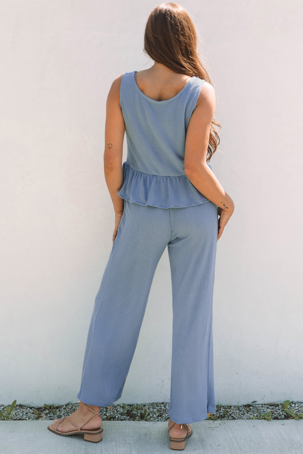 Threaded Pear Teresa Ribbed Ruffle Tank Top and Pants Set