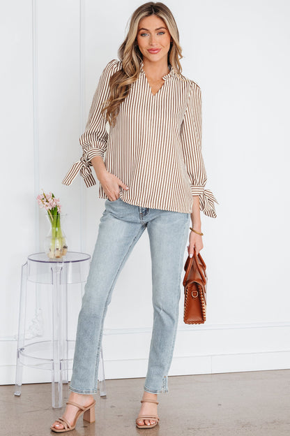 Threaded Pear Blair Tied Cuffs Seersucker Blouse