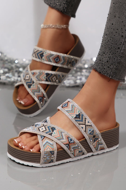 Threaded Pear Caroline Strappy Hollowed Platform Slippers