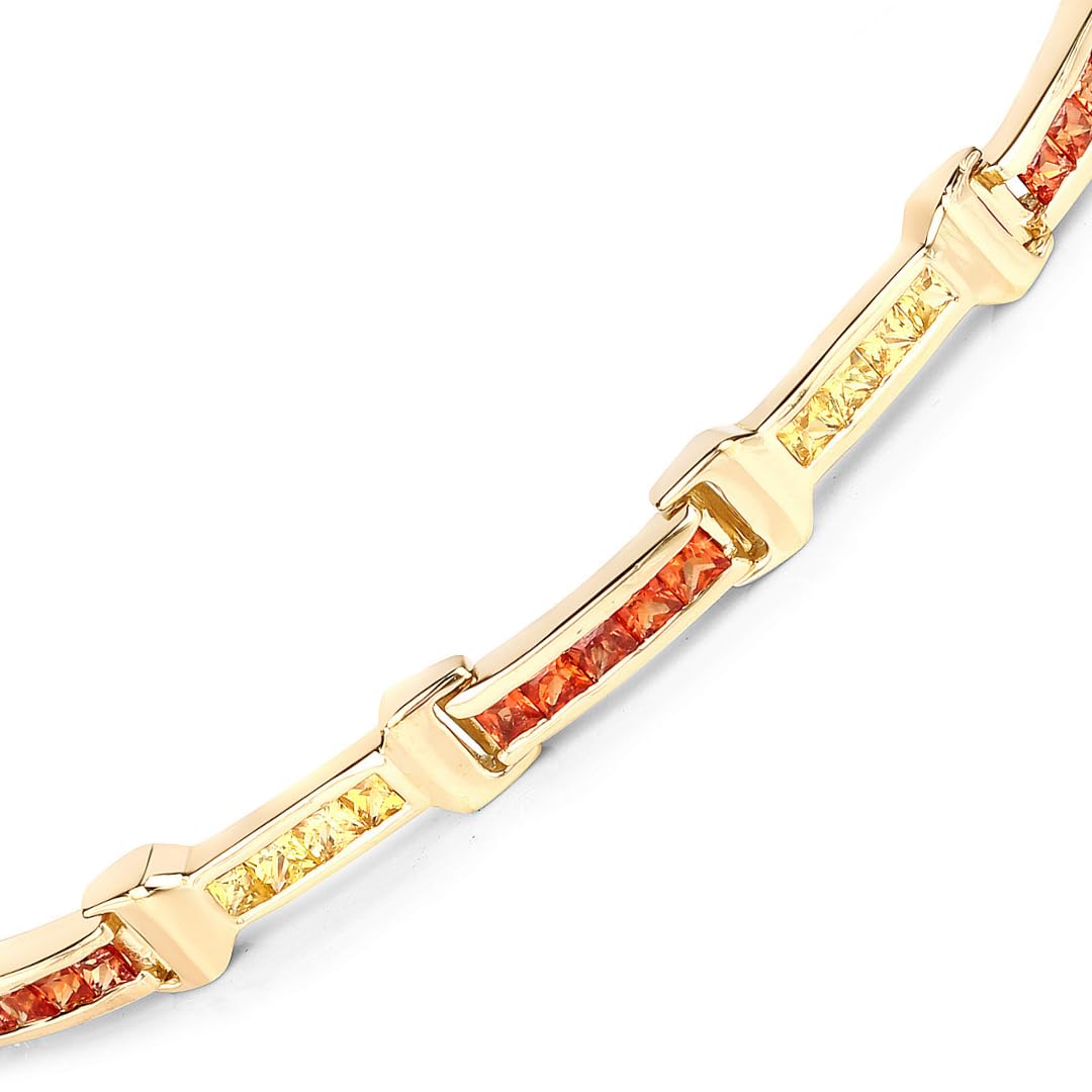 Princess Orange Sapphire Channel Silver Tennis Link Bracelet