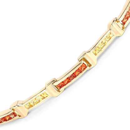 Princess Orange Sapphire Channel Silver Tennis Link Bracelet