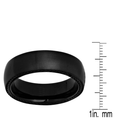 Black IP Stainless Steel Band Ring With Rope Inlay Accent