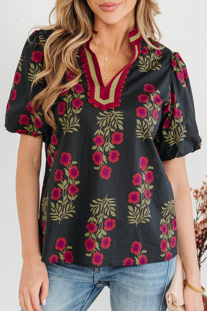 Threaded Pear Zoe Contrast Slit Neckline Blouse