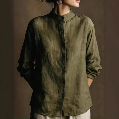 Women's Loose Cotton Linen Long Sleeve Shirt — Flip Collar