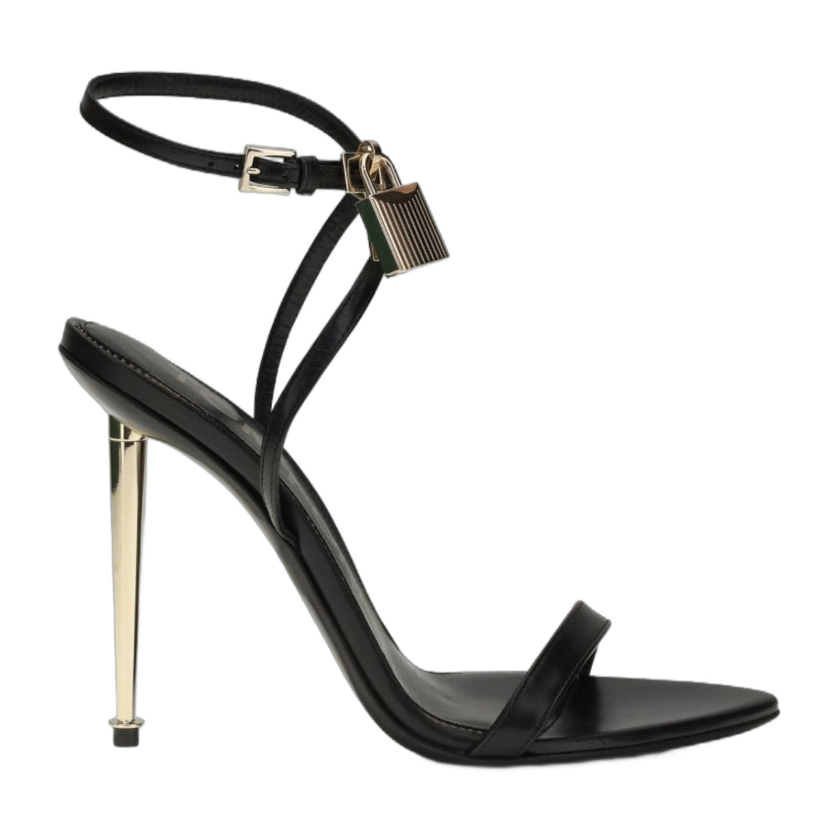 Heeled Sandals Padlock Pointy Black