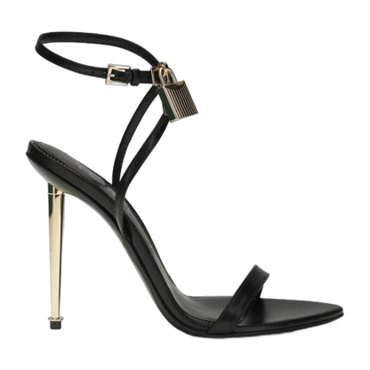 Heeled Sandals Padlock Pointy Black