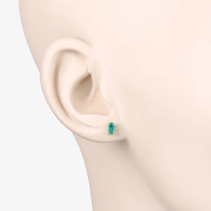 0.38 Ct Oval Green Zambian Emerald Prong 10K Gold Stud Earrings