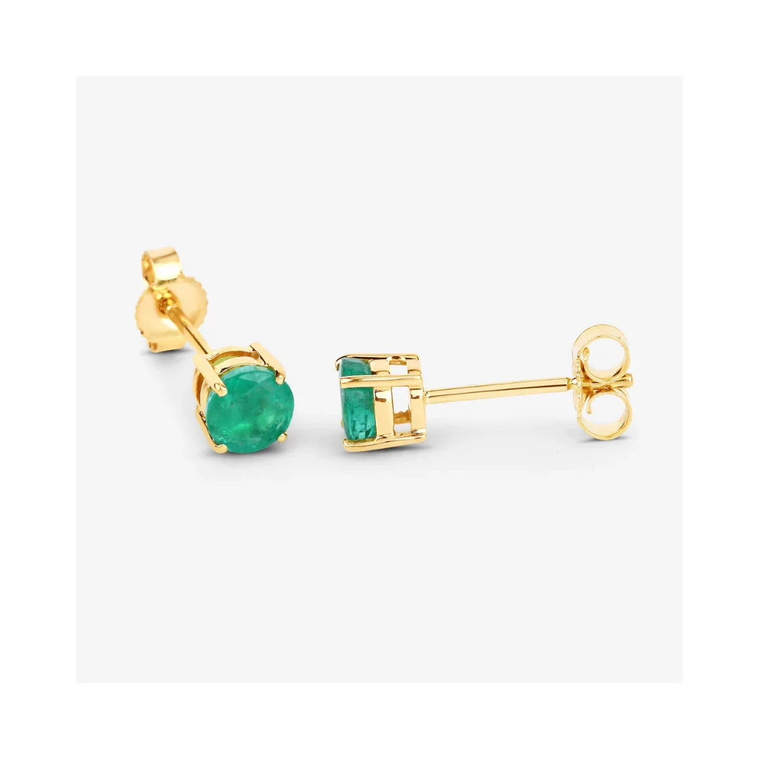 0.72 Ct Round Green Zambian Emerald Prong 10K Stud Earrings