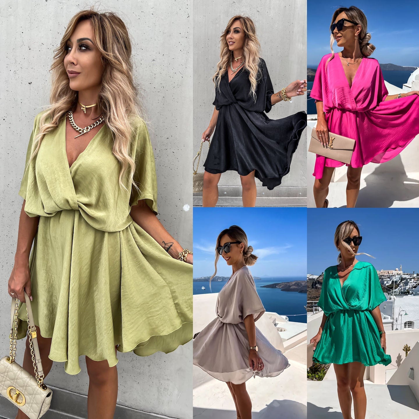 Satin Loose Midi Dress – Relaxed Fit Casual Vacation Dress