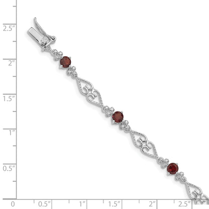 Genuine Red Garnet Diamond Sterling Silver Bracelet