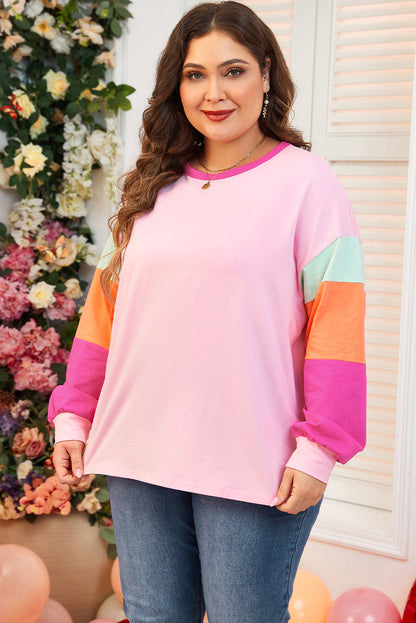 Threaded Pear Harlow Plus Size Patchwork Long Sleeve Top