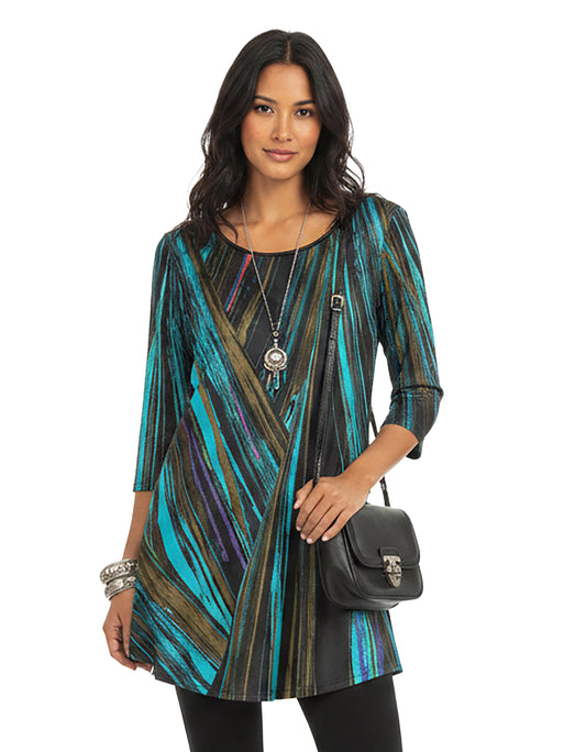 Turquoise Deep Green Linear Print -