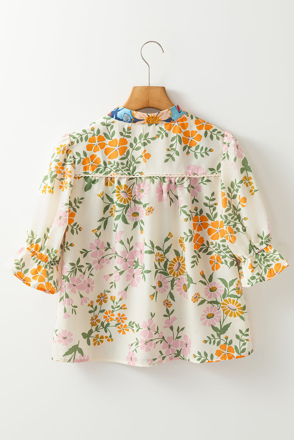Threaded Pear Gwen Crochet V Neck Boho Floral Blouse