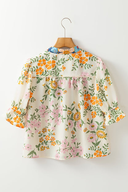 Threaded Pear Gwen Crochet V Neck Boho Floral Blouse