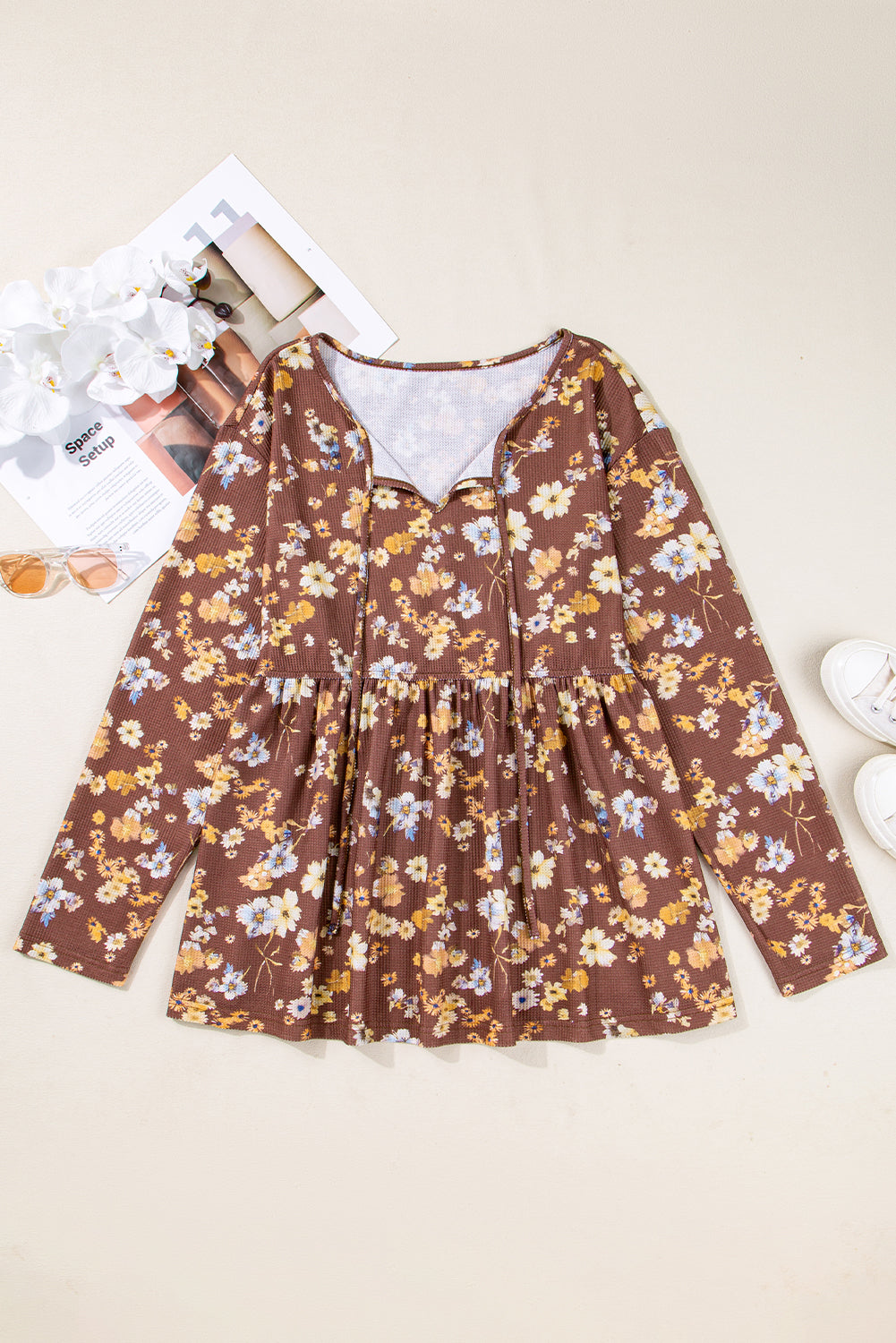 Threaded Pear Skye Sleeve Babydoll Blouse Long Sleeve PLUS Top