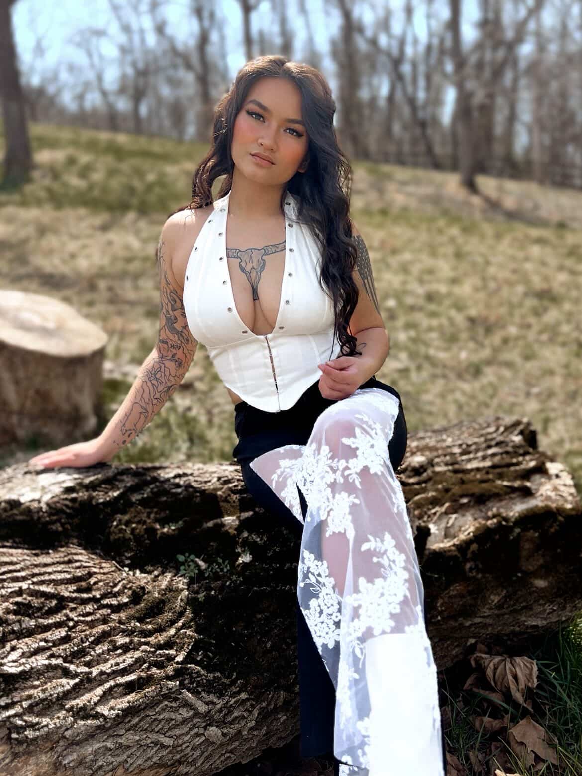 GJG Denim Floral Lace Bell Bottom Jean