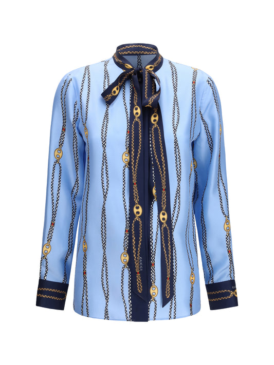 Printed Silk Shirt Azure/Blue/Multicolour