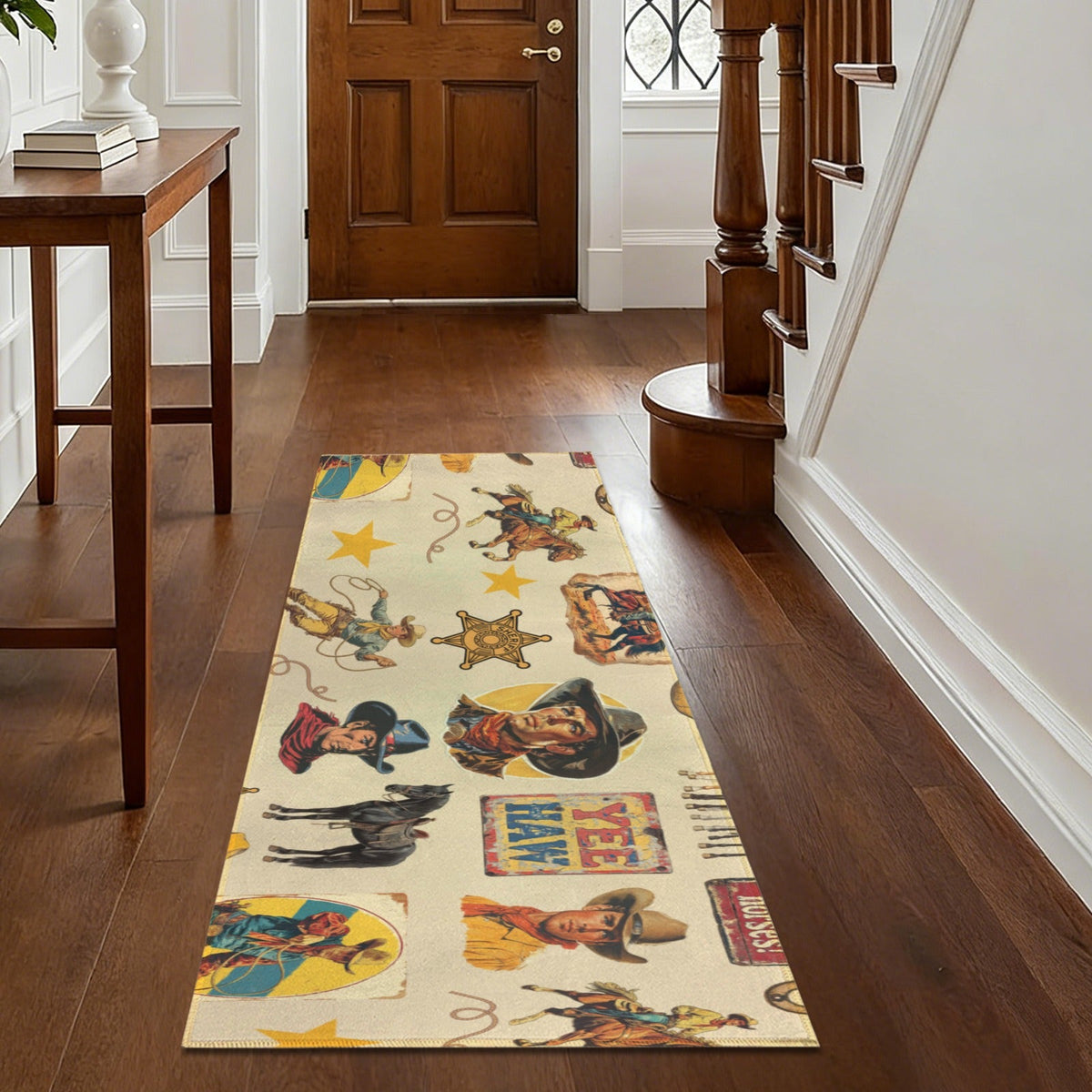 Vintage Cowboy Collage Floor Rug Runner Indoor 60" x 22" Made in America
